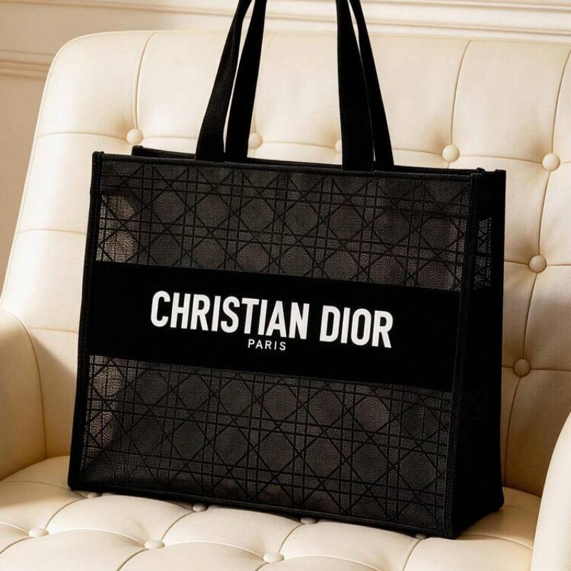 Christian Dior Black Woven Mesh Cosmetic Bag